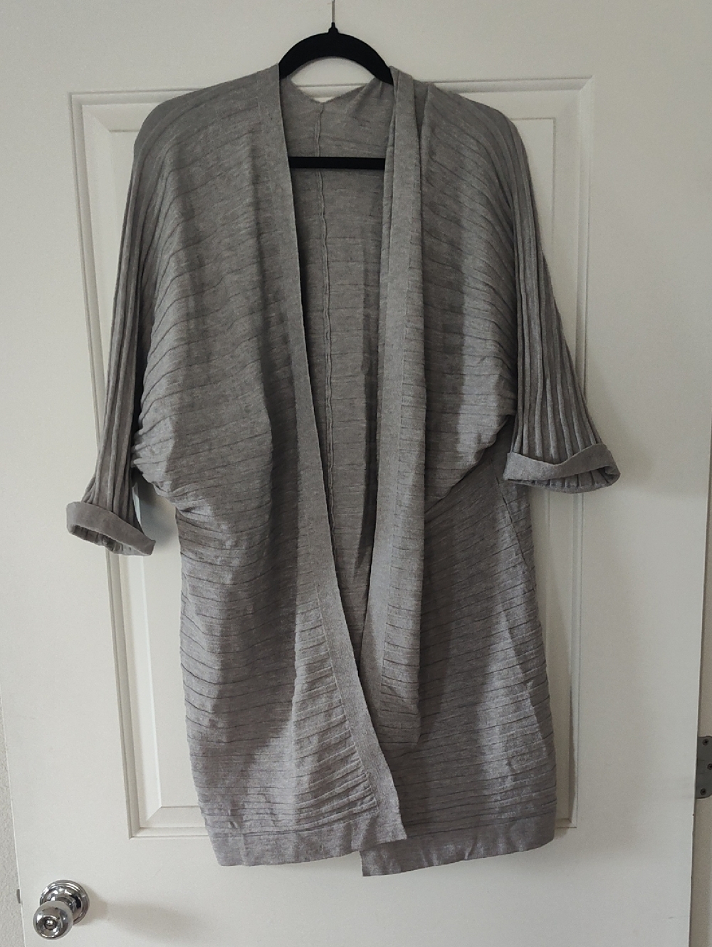 Light Gray Open Front Ribbed Cardigan